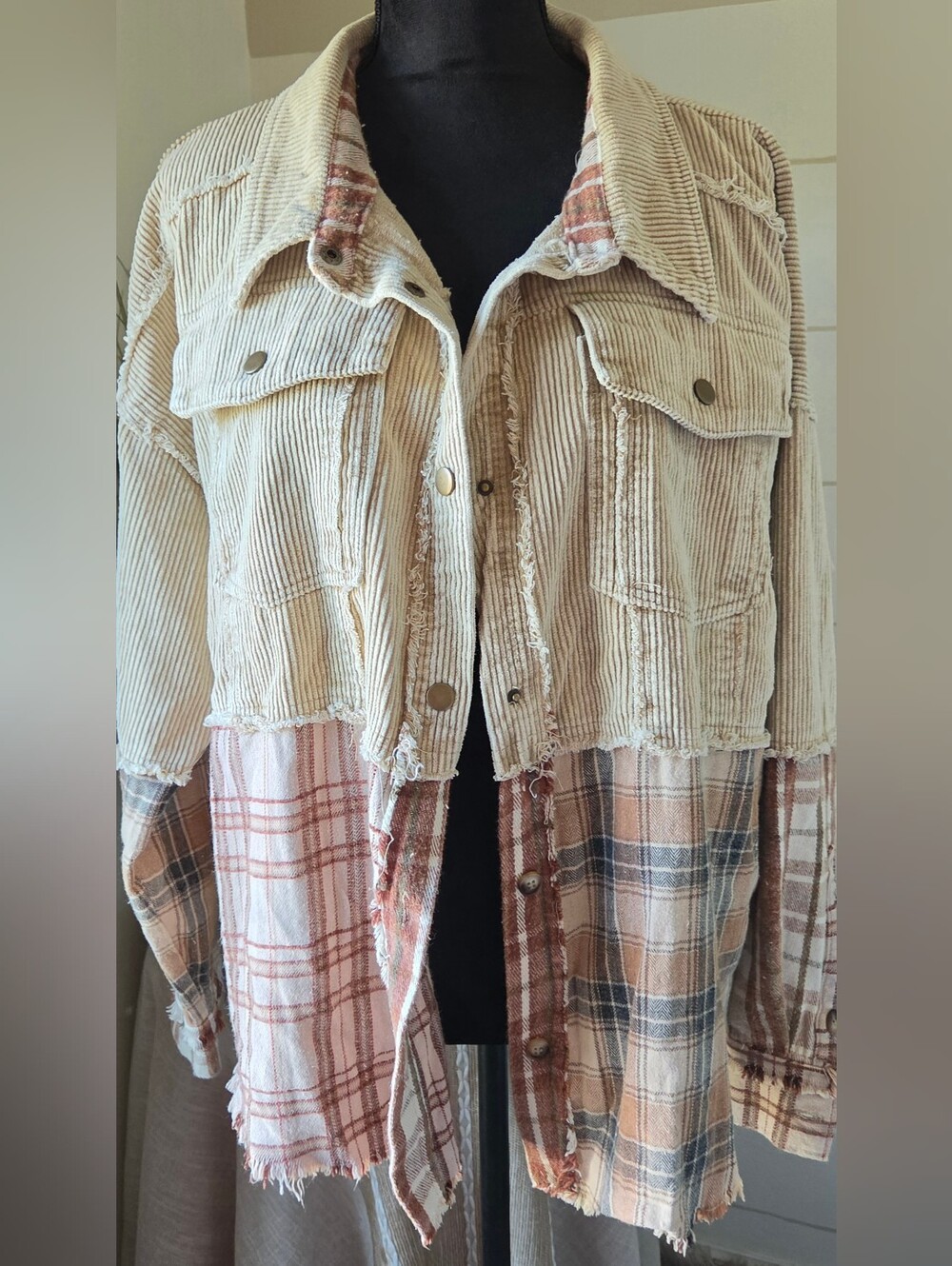 Oli & Hali Tan Rust Plaid Corduroy Jacket S Boho Western Shacket POL Jacket